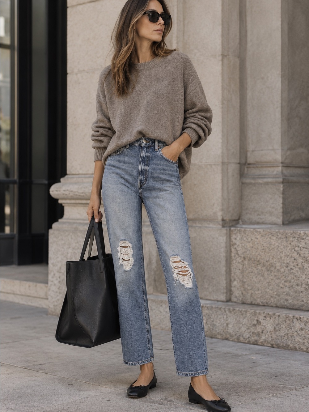 Khaite Danielle Distressed High-Rise Straight Leg Jeans | 28 | EUC